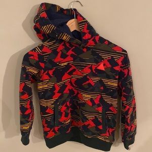 Scotch and Soda hoodie.  Red, yellow, dark green and black.